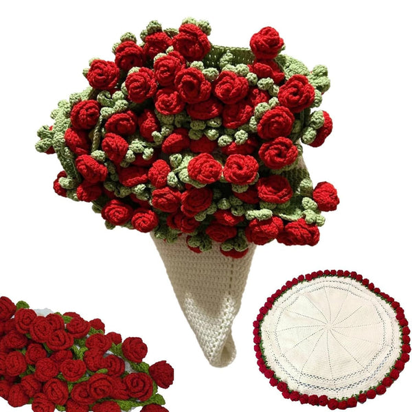 Red Rose Bouquet Crochet Throw Blanket